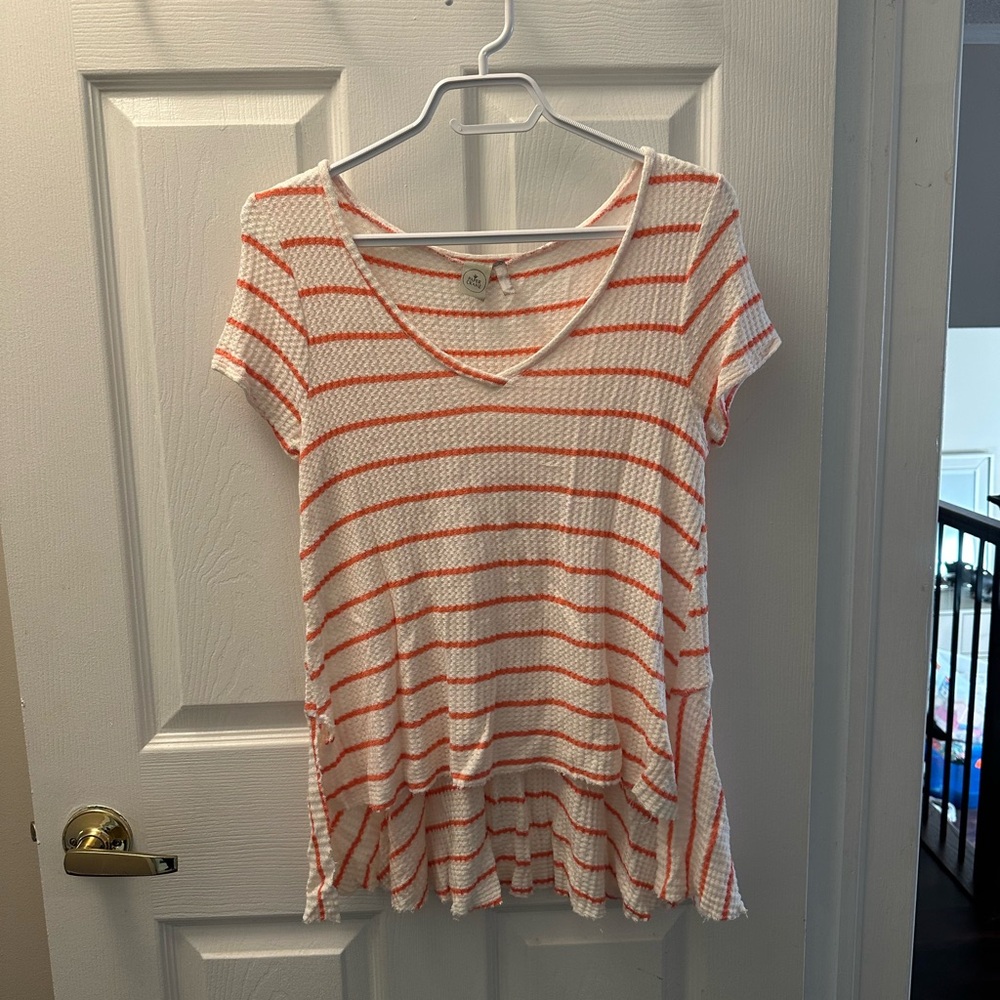 Paper Crane Orange and White Striped V-Neck Top